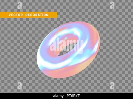 Torus, simple 3d shape isolated on transparent background. Volumetric round ring Stock Vector
