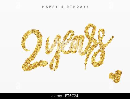 Two years, Number 2, lettering sign from golden confetti. Stock Vector