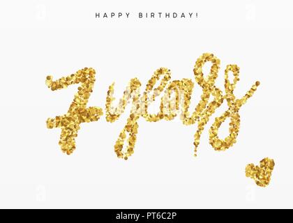 Seven years, Number 7, lettering sign from golden confetti. Stock Vector