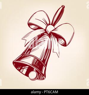 bell with bow hand drawn vector illustration sketch Stock Vector