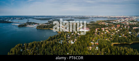 View from the sky of Lauttasaari, a city part of Helsinki surrounded by water, Finland Stock Photo