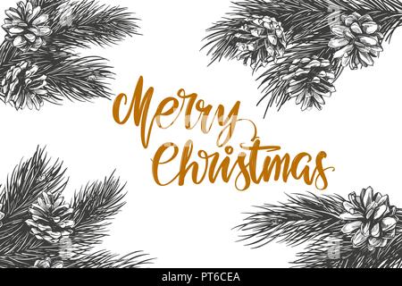 christmas wreath Calligraphy lettering text symbol of Christianity hand drawn vector illustration sketch Stock Vector