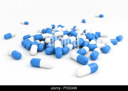 Large group of blue pills scattered Stock Photo