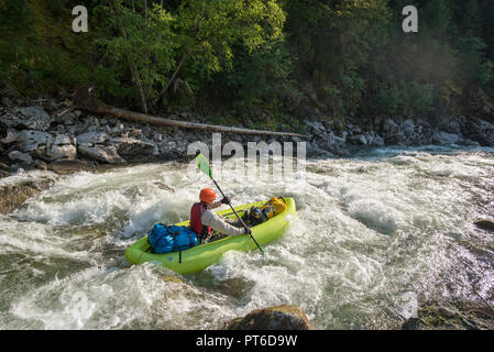 Paddling an inflatable kayak on Idaho's Selway River. Stock Photo