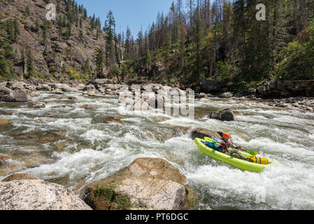 Paddling an inflatable kayak on Idaho's Selway River. Stock Photo