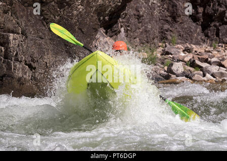 Paddling an inflatable kayak on Idaho's Selway River. Stock Photo