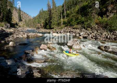 Paddling an inflatable kayak on Idaho's Selway River. Stock Photo