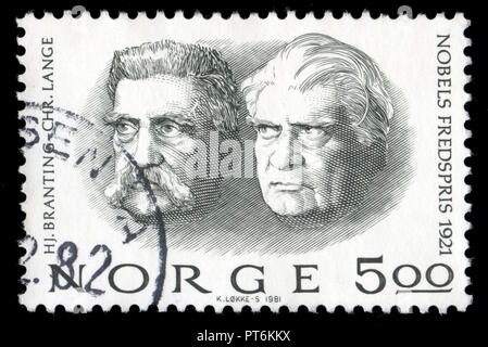 Postmarked stamp from Norway issued in 1981 in the Nobel Prize Winners 1921 series Stock Photo