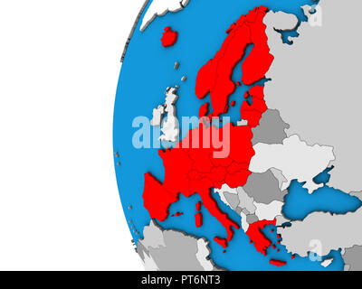 Schengen Area members on blue political 3D globe. 3D illustration. Stock Photo