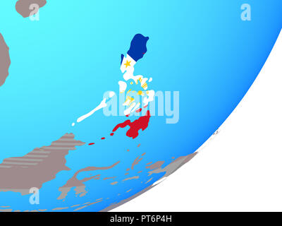 Philippines with embedded national flag on blue political globe. 3D ...