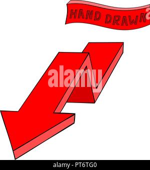 Red arrow. Down sign. Hand drawn sketch Stock Vector
