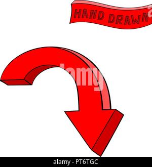 Red arrow. Down sign. Hand drawn sketch Stock Vector
