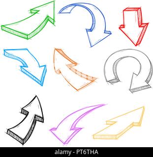 Arrows. Hand drawn colored doodles set Stock Vector