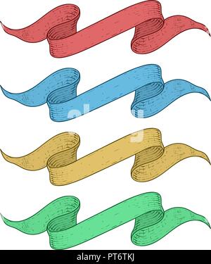 Colored ribbon banners. Hand drawn sketch Stock Vector