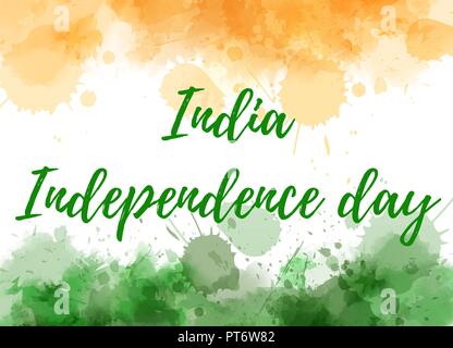 Watercolor abstract splashes background in India flag colors. India Independence day holiday design. Conceptual design for national India holiday. Stock Vector
