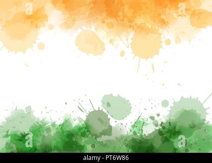 Abstract watercolor splashes in India flag colors.  Conceptual background for India  national holidays. Stock Vector