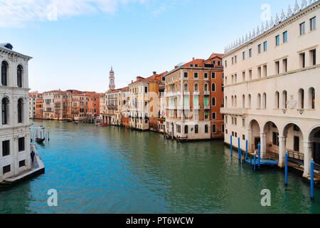 Grand Canal with facades of historical houses ans palaces, Venice Italy Stock Photo