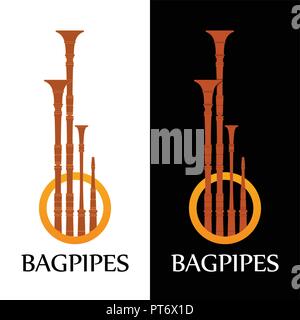 Logo with Bagpipes on white and black Stock Vector