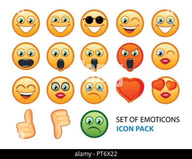 Icon Pack of Emotion Smiles on White Background Stock Vector