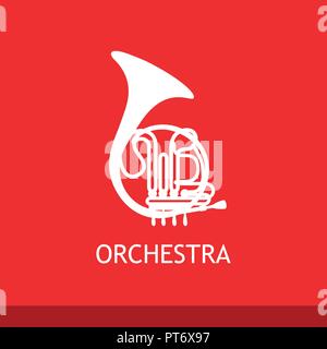 Vector Emblem with French Horn Silhouette Stock Vector