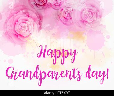 Happy Grandparents day! Abstract watercolored background with pink roses. Stock Vector