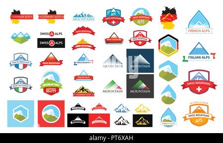 Logotypes with Alpine Mountains Stock Vector