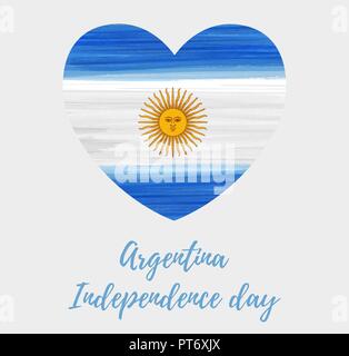 Argentina abstract brushed watercolor grunge flag in heart shape. Template for national holidays design. Argentina Independence day. Stock Vector