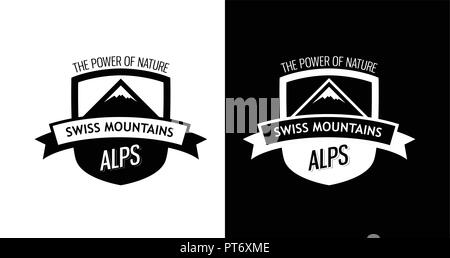 Emblem with Swiss Mountains Stock Vector