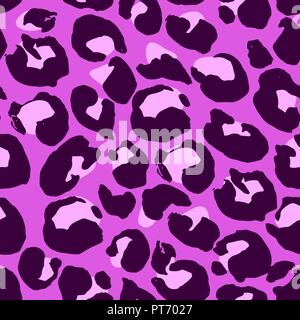 Vector illustration leopard print seamless pattern. Violet hand drawn background. Stock Vector