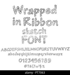 Wrapped in a ribbon alphabet. Set of letters and numbers. Vector illustration. Stock Vector