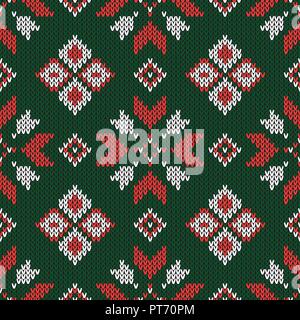 Christmas knitted pattern. Geometric abstract seamless pattern. Design for sweater, scarf, comforter or clothes texture. Vector illustration. Stock Vector
