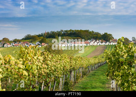 Wildendürnbach: Kellergasse (cellar lane) with Presshaus Presshäuser (press house) at hill Galgenberg, vineyard, wine in Weinviertel, Niederösterreich Stock Photo