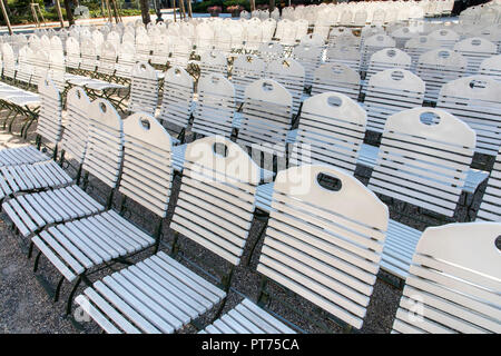 Baden-Baden, in the Black Forest, white chairs, rows of chairs in the spa gardens of the concert shell, Stock Photo