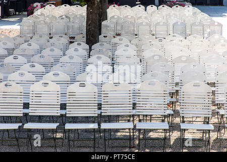 Baden-Baden, in the Black Forest, white chairs, rows of chairs in the spa gardens of the concert shell, Stock Photo