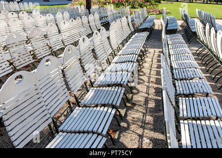 Baden-Baden, in the Black Forest, white chairs, rows of chairs in the spa gardens of the concert shell, Stock Photo