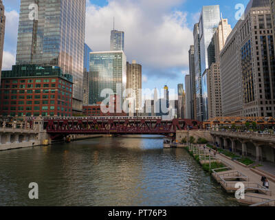 Chicago River view east from Franklin Street Bridge. Stock Photo