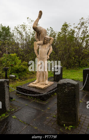 Statue of Icelandic Glima wrestling, Geysir, Iceland Stock Photo