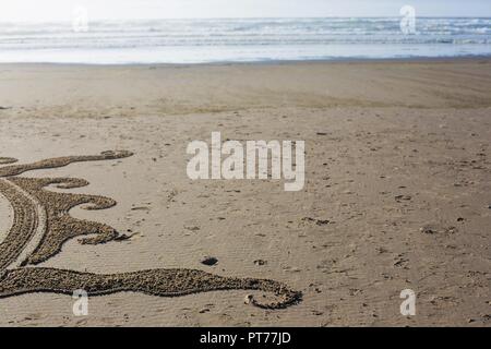 Detail of a large sand labyrinth created by Denny Dyke, at Heceta Beach in Florence, Oregon, USA. Stock Photo