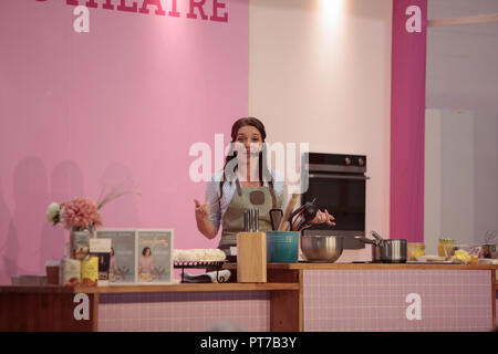 London UK 07 October 2018 Candice Bron,winner of the Great British Bake Off 2016  doing a live cooking demonstration at the Cake and Bake show 2018 @Paul Quezada-Neiman,Alamy Live News Stock Photo