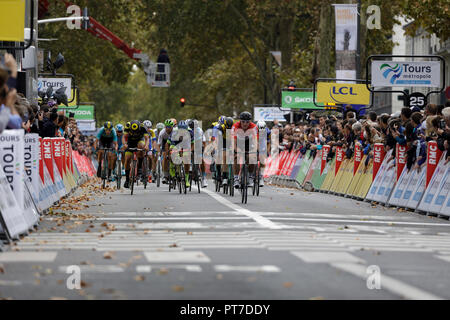 Paris, France. 7th Oct 2018. Runners up in the Paris - Tours 2018 cycle race. The last major cycling event of the year. Credit: Julian Elliott/Alamy Live News Credit: Julian Elliott/Alamy Live News Stock Photo