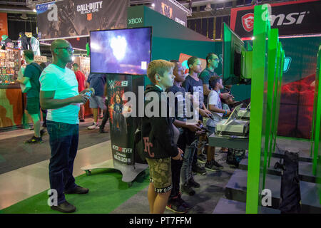 Johannesburg, South Africa. 7th Oct 2018. Gamers visit the rAge, South Africa's biggest annual video gaming, computer, technology and geek culture exhibition, at the Dome, in Johannesburg. Credit: Eva-Lotta Jansson/Alamy Live News Stock Photo