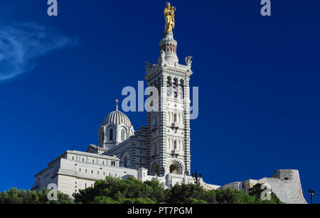 The historic basilica Notre Dame de la Garde of Marseille in South France . Stock Photo