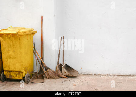 overfilled trash of large wheelie bins for rubbish recycling Stock Photo