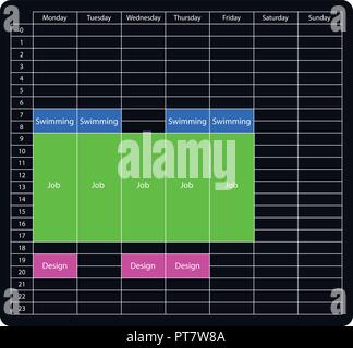 The week time table mockup. The tasks planner Stock Vector