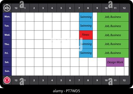 The week time table mockup for business and job. Stock Vector