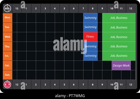 Week time planner mockup for business and job. Stock Vector