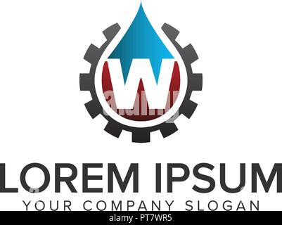 drop water with gear Logo. oil gas logo with letter W design concept template Stock Vector