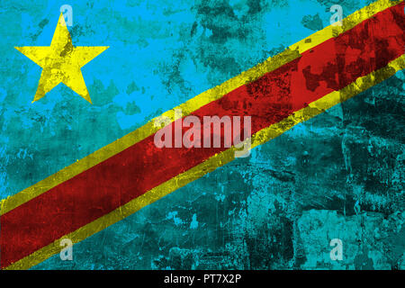 National flag of Congo on the background of the old wall covered with peeling paint Stock Photo