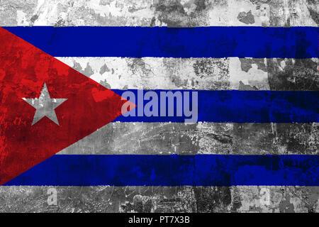 National flag of Cuba on the background of the old wall covered with peeling paint Stock Photo