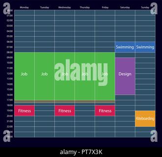 The week planner mockup of tasks for business. Stock Vector